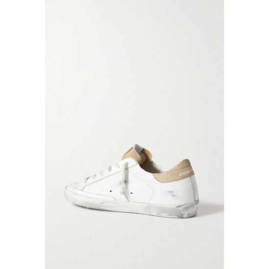 Superstar distressed suede-trimmed leather sneakers