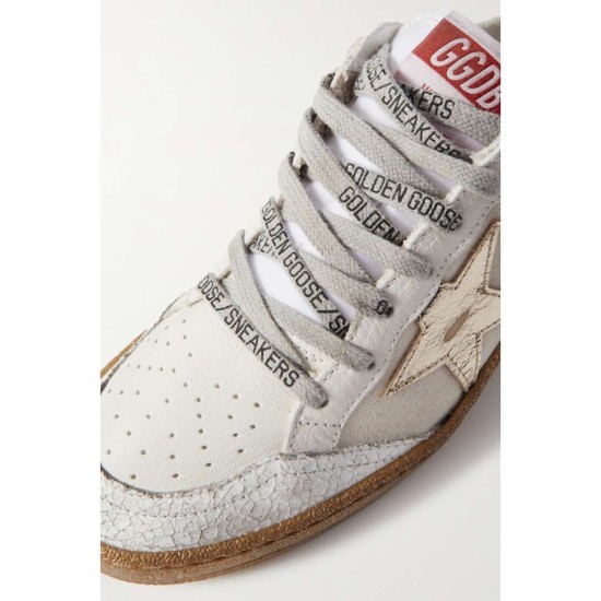 Ball Star distressed metallic leather and canvas sneakers
