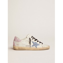 Super-Star sneakers with blue leather star and glitter heel tab