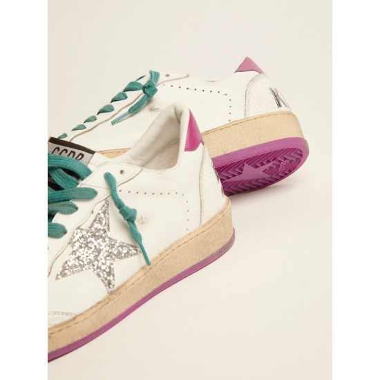 Ball Star LTD sneakers in leather with purple heel tab and silver star