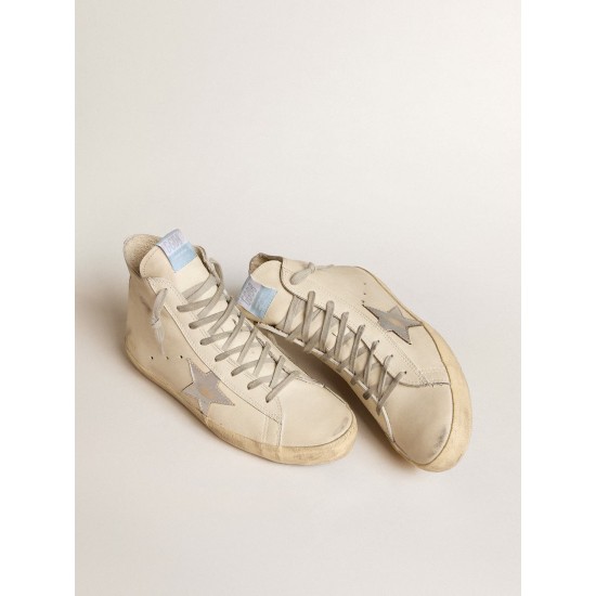 Men's Francy Penstar in white leather with silver metallic leather star