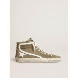 Men's Slide in military green suede with star and white flash