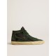 Slide LTD in green suede and black canvas with suede star and flash