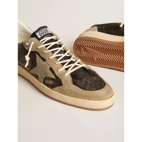 Brown Ball Star with dove-gray suede star and heel tab