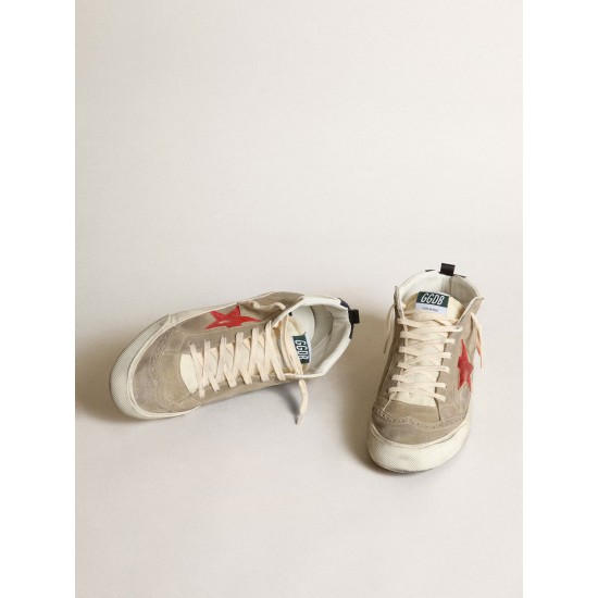 Men's Mid Star in dove gray suede with red leather star