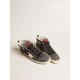 Mid Star in black suede with white leather star and silver flash