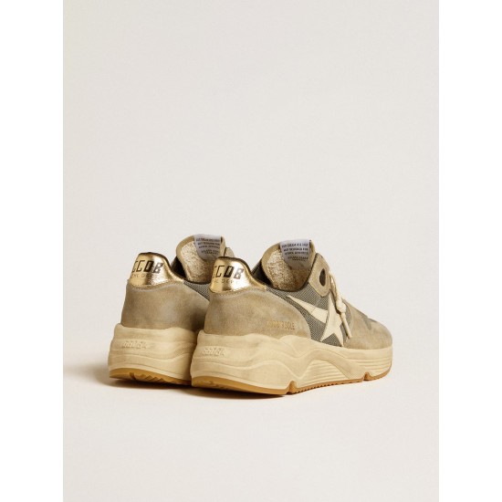 Running Sole in gray suede with white star and white heel tab