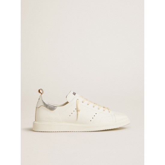 Men’s Starter in white leather with silver metallic leather heel tab