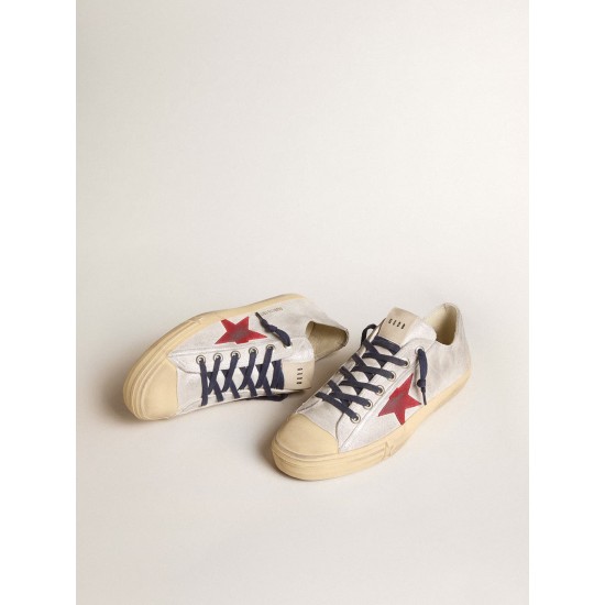 Men's V-Star LTD in silver metallic suede with red suede star