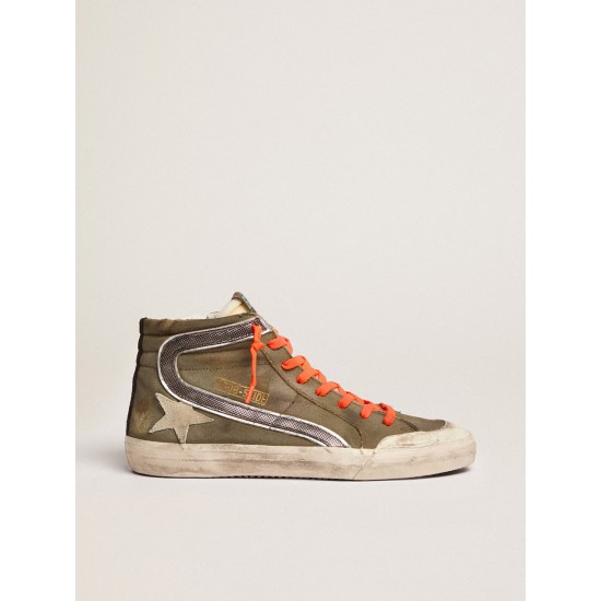 Slide Penstar in army green canvas with an ice-colored star