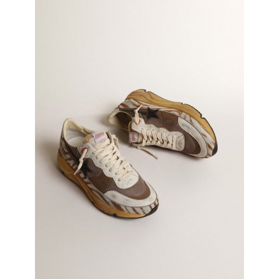 Men’s Running Sole LAB in brown fabric and pony skin