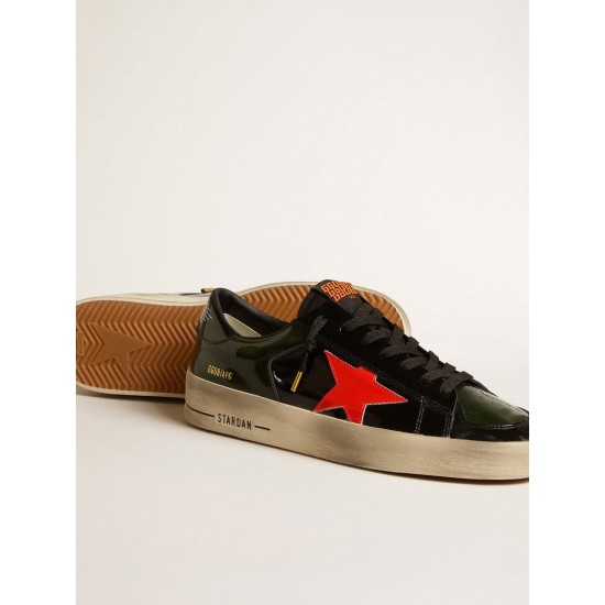 Men's Stardan LAB in black and green patent leather with orange star