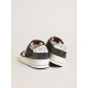 Stardan in black nubuck and mesh with gray leather star and heel tab