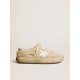 Men’s Space-Star shoes in beige shearling with white leather star and metallic leather heel tab