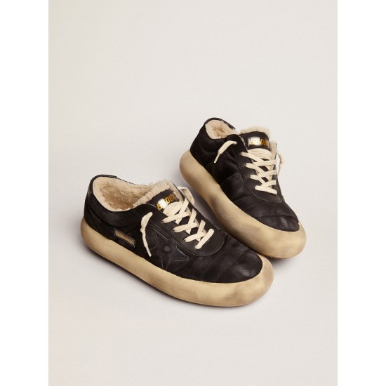 Men's Space-Star shoes in quilted black nylon with shearling lining