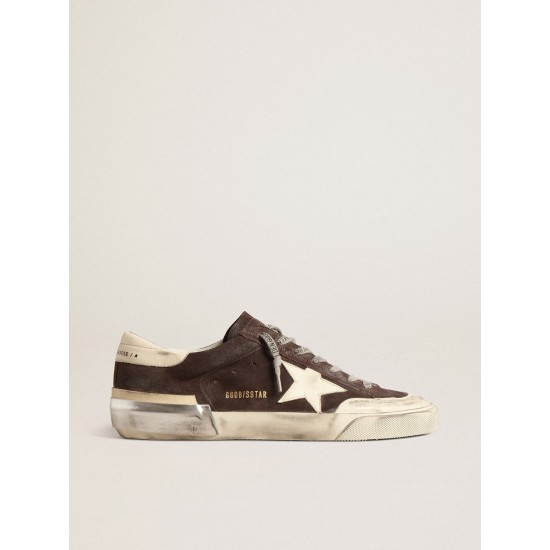 Super-Star in gray suede with ecru nappa star and heel tab