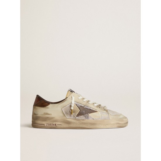 Stardan in nubuck and mesh with brown lizard-print leather star