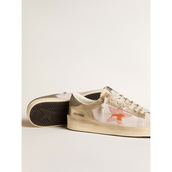 Stardan in white mesh with orange star and platinum leather inserts
