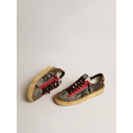 Men's Stardan LAB in mesh with black leather inserts and leopard heel tab