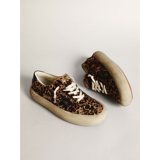 Men's Space-Star in leopard print pony skin with black star and heel