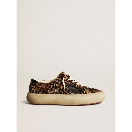 Men's Space-Star in leopard print pony skin with black star and heel