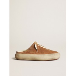 Men's Space-Star Sabots in tobacco suede with perforated star