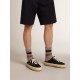 Men's Space-Star Sabots in black nylon with black leather star