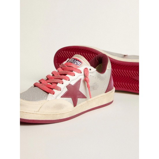 Men’s Ball Star Pro in silver crackle leather with burgundy star