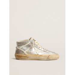Men’s Mid Star in silver metallic leather with ivory star