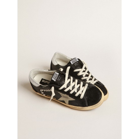 Men’s Super-Star in black leather and suede with silver studs