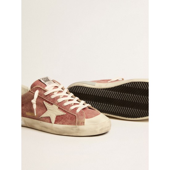 Super-Star in red leather with cream nubuck star and heel tab