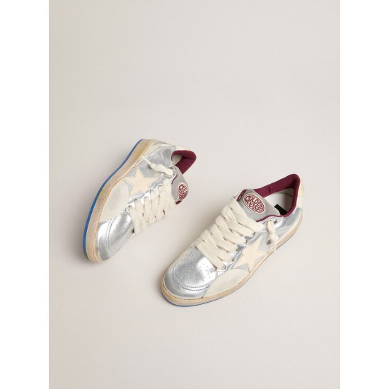 Men’s Ball Star Pro in silver metallic leather with cream-colored star