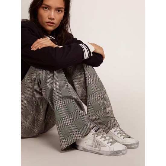 Women's Super-Star with silver sparkle foxing and metal stud lettering