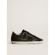 Women's Super-Star in black nappa with black star and glitter heel tab