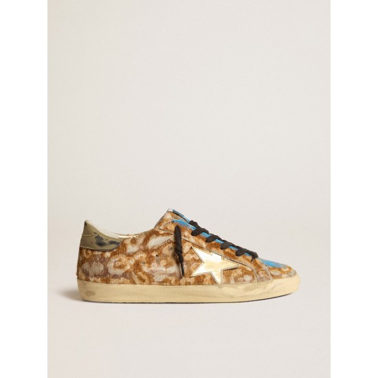 Women’s Super-Star LAB in leopard pony skin with gold star and gray heel tab