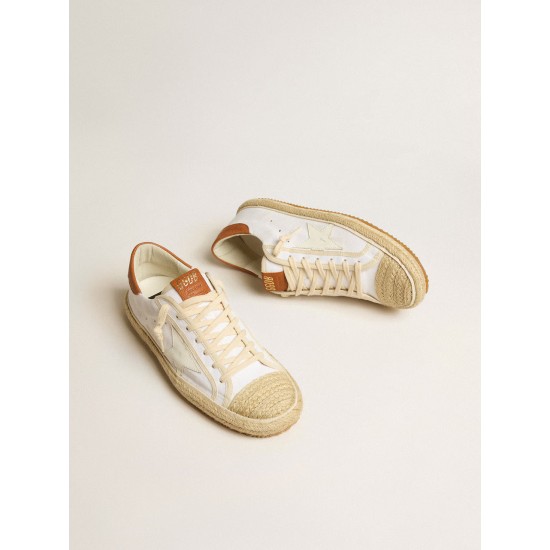 Women’s Super-Star LTD in canvas with white leather star and raffia toe