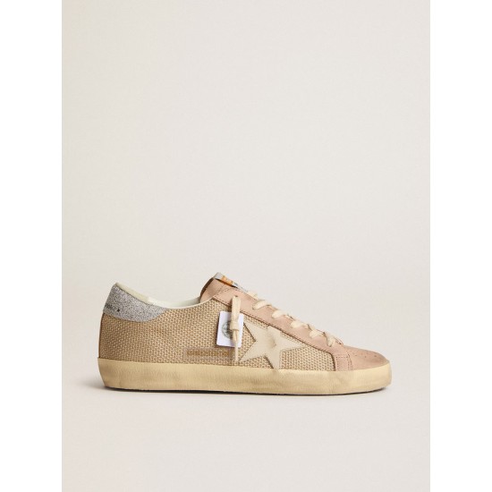 Super-Star LTD in white mesh and pink nubuck with Swarovski crystals heel tab