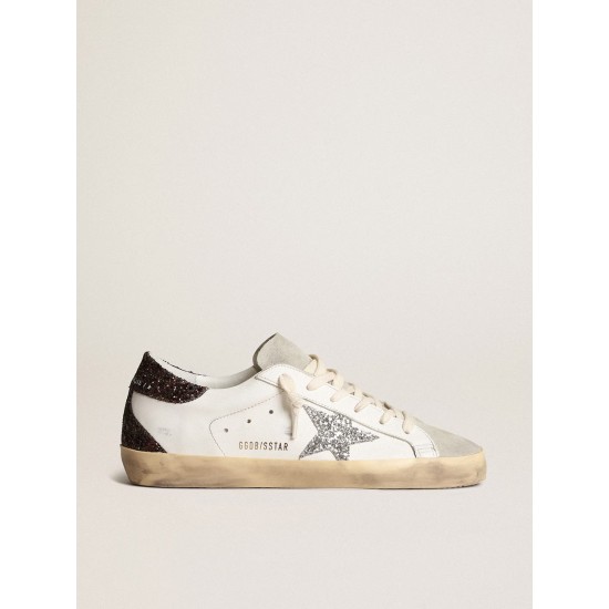 Women's Super-Star with silver star and brown glitter heel tab