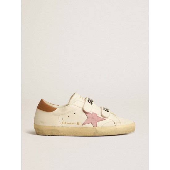 Old School in nappa leather with pink leather star and beige shearling lining