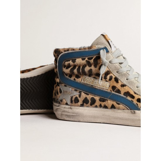 Women's Slide in leopard print pony skin with silver leather star
