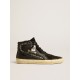 Slide in leather with black star and Swarovski crystal flash