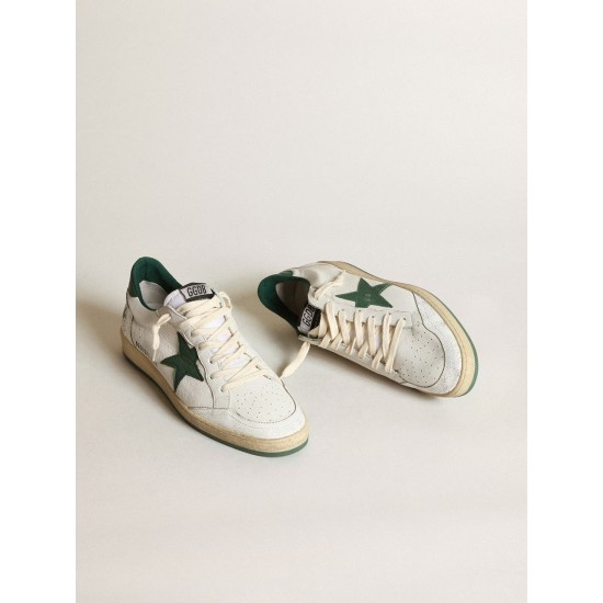 Women's Ball Star in white nappa leather with green leather star and heel tab