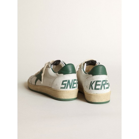 Women's Ball Star in white nappa leather with green leather star and heel tab