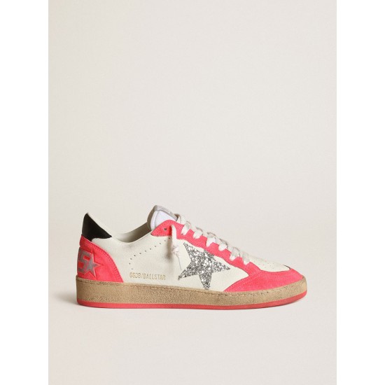 Women's Ball Star in white nappa with glitter star