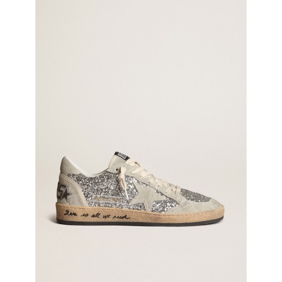 Ball Star in silver glitter with ice-gray suede inserts