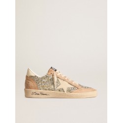 Ball Star in platinum glitter with cream leather star and nubuck toe