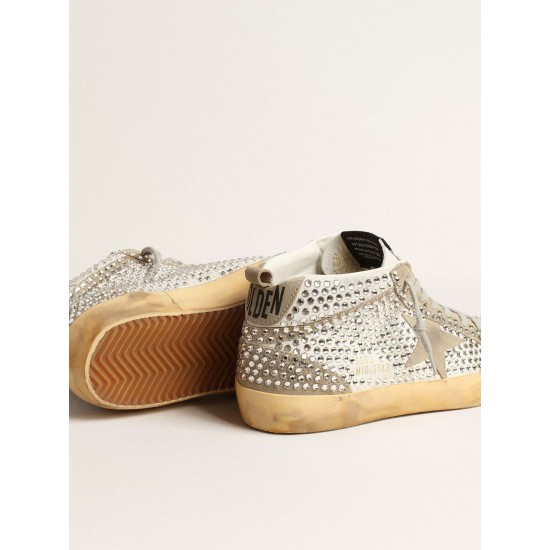 Mid Star LTD in white and dove-gray suede with Swarovski crystals