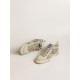 Mid Star in silver glitter with ice-gray suede star and flash