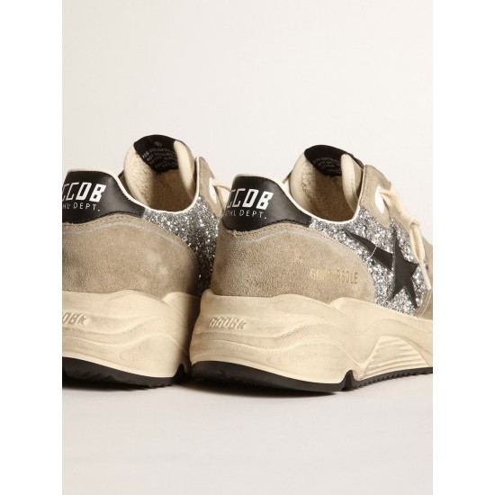 Women's Running Sole in silver glitter and dove gray suede