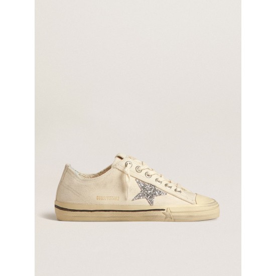 V-Star in beige canvas with a silver glitter star